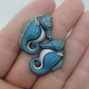 Antique Toshikane Arita Enamel Porcelain Seahorse Earrings